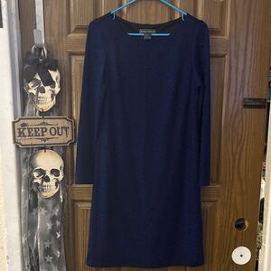 Textured Black & Navy Sparkle Long-Sleeve Shift Dress